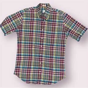 Peter Millar Button Down Short Sleeve Shirt Plaid Multicolor Men’s Size Medium